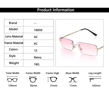 2021Narrow ochelari de Soare Mic Dreptunghi fără ramă Ochelari de Soare Unisex Moda Vintage Square Gradient UV400 Ochelari de vedere