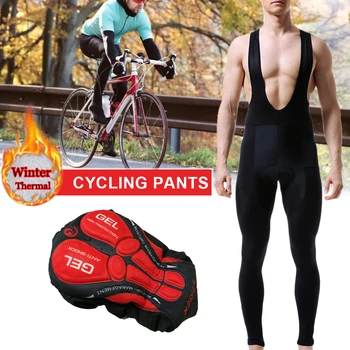 Bărbați Ciclism Pantaloni Salopete Pantaloni Fibre Chimice în Amestec Iarna Termice Colanti Lungi 3D fără Sudură în aer liber, Ciclism Pantaloni 5D Gel Pad