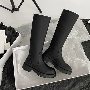 Design De Brand Ins Femei Cizme Lungi Cu Toc Plat Pantofi Femei Cald Genunchi Ridicat Cizme De Iarnă Pantofi Pentru Femeie Încălțăminte 35-43 Botas De Mujer