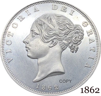 Dezlegat Britanie 1862 ½ Jumătate de Coroană Copia Fisei Victoria de cupru si nichel Argint Placat cu Tinerii Cap Replica