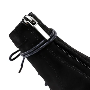 Femei Cizme Glezna 2020 Moda Faux piele de Căprioară Cizme de Piele cu Toc Doamnelor Pantofi Negru Dantelă-up Respirabil Primavara-Vara Sandale