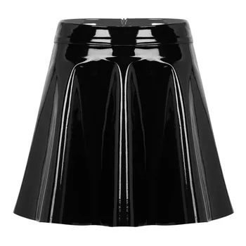 Femei Fusta Din Piele Neagră Gotic Aspect Umed Plisate Fuste Casual, Talie Înaltă, Cu Fermoar Solid Doamnelor Harajuku Mini Fusta Sexy Clubwear