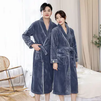 Iarna barbati Halate Pijamale Groase Flanel Cald Kimono-Halat de baie pentru barbati Solidă Maneca Lunga Coral Catifea Pijamale Homewear