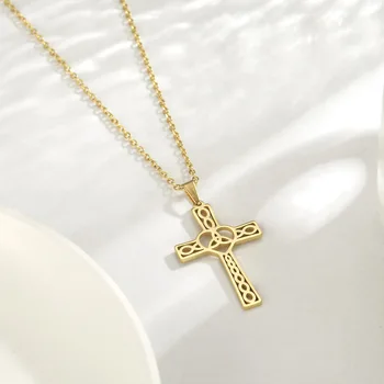 LIKGREAT Celtics Crucea Pandantiv Colier pentru Femei din Oțel Inoxidabil Declarație Coliere Argint Aur Cravată Isus Religioase Bijuterii