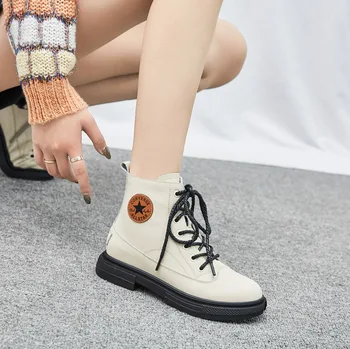 Noi Britanic Martin Cizme Femei Dantelă de Moda coreeană Ins Versatil Casual Pantofi din Piele pentru Femei Rotund Deget de la picior Glezna