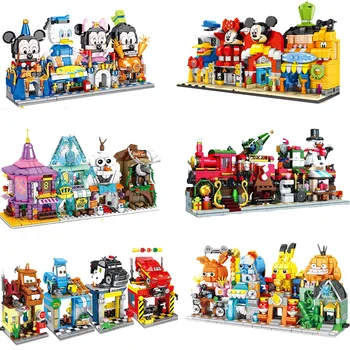 Noi Disney Street View Full Series Frozen II Mickey Mouse de Craciun Tren Building Block Model de Jucării pentru Copii Cadouri de Craciun