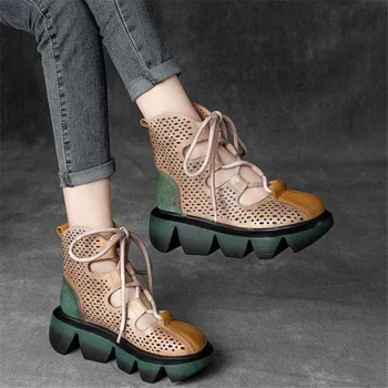 NOI Primăvara și Vara Pantofi pentru Femei de Moda Platforma Pantofi Platforma Sandale din Piele Gaura Pantofi din Piele Sandale Gladiator