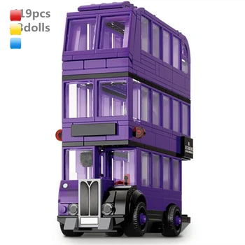 Orașul Magic Knight Triple Decker Bus Blocuri Harris Model Clasic, Compatibil cu Cărămizi Jucarii Creative Cadou Amuzant pentru Copii