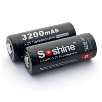 Soshine 2 buc Originale Acumulator 26650 3.2 V 3200mAh LiFePO4 26650 Baterie Reîncărcabilă Baterie Protejat cu Baterie de Caz