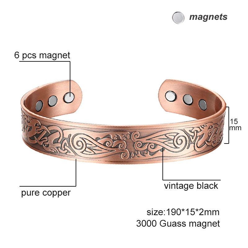 Cupru Pur Bratara Magnetic Epocă Reglabil 6pcs Magneți Bărbați Manșetă Brățară Magnetic Energie Sănătate Brățară Pentru Bărbați ~ Bratari & Brățări |