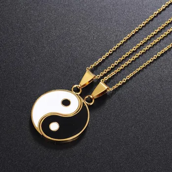 1 Pereche Tai Chi Asociat Pandantiv Două Coliere Pentru Iubitorii Mai Buni Prieteni Yin Yang Lung Lanț De Aur Colier Moda Bijuterii Cadouri