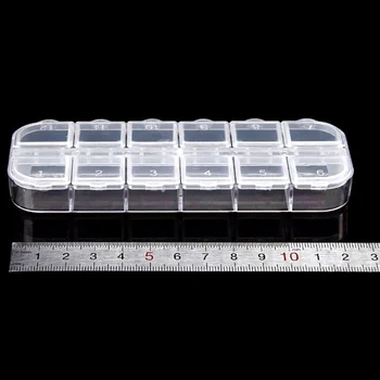 12-slot Mini Plastic Transparent Cutie de Depozitare Diamant Accesorii Pictura Instrument Nail Art Stras Margele Cutie de Depozitare