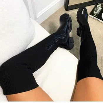 2021 femei este noul negru femei elastice cizme de primăvară și de toamnă noile șosete cizme femei elastic confortabil femei over-the-genunchi