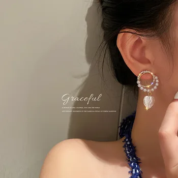 2021 New Sosire moda Moda Simplu Cristal Rotund Simulate-pearl Dragoste Inima Pandantiv Femei Legăna Cercei Cadouri