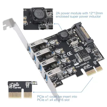 4 Porturi USB 3.0 PCI Express Card de Expansiune USB 3.0 PCI-e Controller Hub pentru PC Desktop cu 8 cm Low Profile Bracket pcie hub
