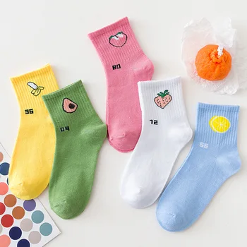 5 Perechi Femei Avocado Sosete Set Solid de Culoare de Desene animate de Fructe Numere Print Socks Pack Subțire Respirabil calcetines skarpetki damskie