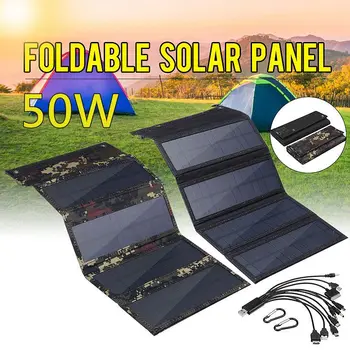50W Pliabil Panou Solar 5V Putere de Soare Celule Solare 10-în-1 Cablu USB rezistent la apa pentru Telefon Rucsac Camping Drumetii