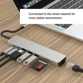 8-In-1 USB C Hub Tip C compatibil HDMI Ethernet RJ45 Porturi USB 3.0 SD/TF Card Reader USB-C PD Livrare de Energie pentru MacBook