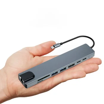 8 În 1 Aliaj de Aluminiu VGA USB de Tip C compatibil HDMI RJ45 Gigabit Ethernet Adapter 3.0 HUB Hub Multi-Interfață PD Încărcător