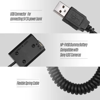 Andoer Conector USB 5V NP-FW50 Dummy Acumulator Adaptor Cu Cuplaj Flexibil de Primăvară Cablu Pentru Sony A7 A7II A7R ILDC Camera