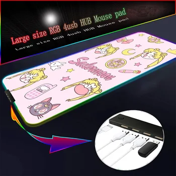 Anime Capsuni Lapte RGB Gaming Mouse Pad cu 4-Port Hub USB cu LED de Mari Dimensiuni Mousepad de Bază pentru Birou Calculator Jocuri PC