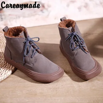 Careaymade-Noi, Originale, Piele, lână cizme scurte Japoneze retro de sus piele de Vacă cald lână pantofi de moda de zapada Doamnelor cizme Casual