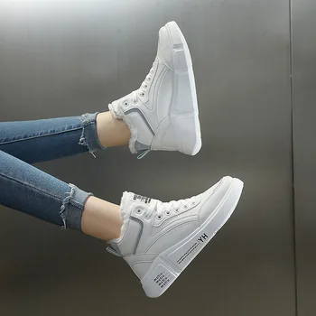 Cizme De Iarna Pentru Femei Glezna Cizme Călduroase Din Piele Blana Cizme De Zapada Scurt High Top Adidași Femei Albe Coreean Platforma Pantofi Femei
