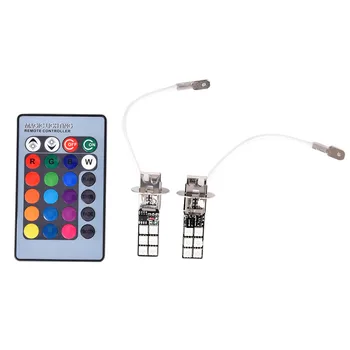 Colorat 2 buc X RGB cu LED-uri Faruri H1 H3 5050 12 LED-uri SMD RGB de Direcție Lumini de Ceata Lumini de Zi Indicatori Cu Control de la Distanță