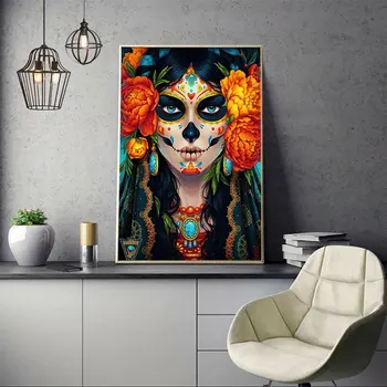 Colorate Craniu de Femeie de Halloween Panza Pictura Arta Nordică Postere si Printuri Camera de zi de Decorare Perete Tablou Fara rama