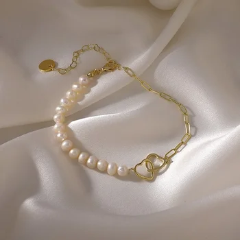 Coreeană Nou Design De Moda Bijuterii De Lux Perle Naturale Brățară Inima Lanț Gros Femei Brățară Accesorii Simple
