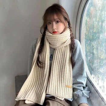 Coreeană Solid Salopete Tricotate Eșarfă Aldult Iarna Șal Femei Pashmina Gros Eșarfe Cald Bărbați Mult Foulard Designer Marame Cachecol