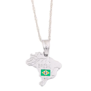 Culoare Argintie Brazilia Harta Pavilion Național Pandantiv Coliere Pentru Femei Brazilieni Farmec Bijuterii