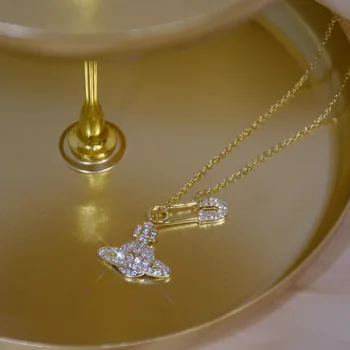 De lux Nou Aur de 14k Design Plin de Diamant Super Flash Planeta Pin Scurt Colier Chic Accesorii pentru Femei Bijuterii Clavicula Lanț