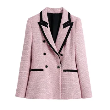 De înaltă Calitate Jacheta Femei Office Sacou Lână 2021 Noua Moda de Iarnă Dublu Rânduri Elegant All-meci Femeie Costum Roz