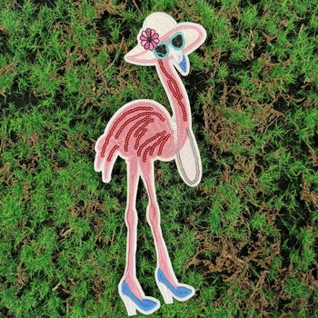 Design mare de broderie mare pasarea flamingo desene animate de animale patch-uri pentru haine-3358