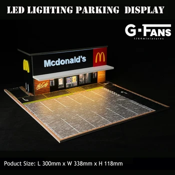 Diorama 1:64 Model de Masina Fast-Food Parcare Iluminat cu LED Afișaj Vehicul de Colectare