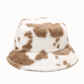 DT041 Iarna Noi de Imprimare de Vacă de Pluș Găleată Pălării pentru Femei Turism în aer liber Cald Pălărie Moale de Catifea Pescar Capac Doamna de Moda Panama