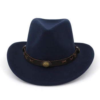 Europene NE-Bărbați, Femei Lână Simțit Fedoras cu Centura de Vest Cowboy Formale Pălărie Margine Largă Trilby Pălării Doamnelor și Domnilor, Pălărie GH-829