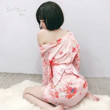 Femei Sexy Stil Japonez Kimono Uniforme Lenjerie Sexy Cămașă de noapte de pe Pijamale Ghilotine Teaser Transparent Pasiune Costum