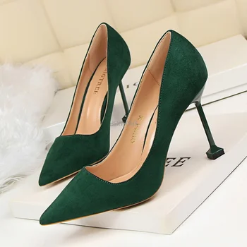 Femei Tocuri inalte Pantofi 2021 Nou Toamna Show Subțire Superficial Moda Femei Pompe de 9 Culori Turma Subliniat Femeie Concis Office Shoes