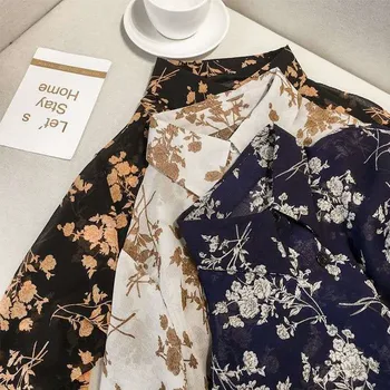 Florale Șifon Tricouri Femei cu Maneci Lungi de Primavara Toamna Vintage Stil coreean Bluze Polo-Neck Loose imprimare Blusas Țopa MM0845