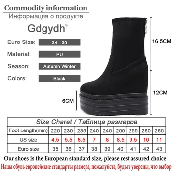 Gdgydh De Înaltă Calitate Pentru Femei Pantofi Cu Tocuri Pană Piele Elastică Platforma Glezna Cizme Pantofi Casual Cu Fermoar Negru De Primăvară