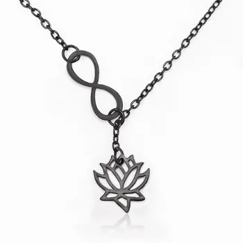 Gol Pandantiv Floare de Lotus Nod Jiont Argint Placat cu Aur Negru de Plante Colier pentru Femei