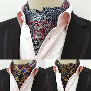 GUSLESON Vintage Men Ascot Vintage Paisley Floral Jacquard Țesute Cravata Sine Cravată Cravată Scrunch stil Britanic Domn de Lux