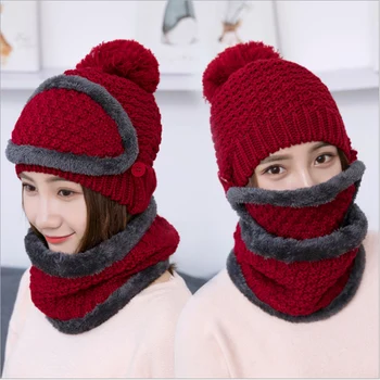 Iarna Masca Pălărie Eșarfă Set Gros Cald Femei Accesorii de Iarna Fleece Interior Tricotate Pălărie Eșarfă Set 3pcs de Echitatie de Iarnă Pălării