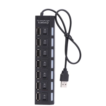 Inteligent USB 2.0 Adaptor HUB 7 Porturi Expander Multiple de Mare viteză, LED ON/OFF Comutatorul de Alimentare Calculator de Birou Cabluri