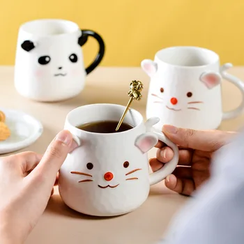 Kawaii Norocos Mouse-Ul Drăguț În Picioare Ureche Animal Cani Ceramice Ceașcă De Cafea De Birou Acasă Cupa Micul Dejun Pentru Prieteni Ziua De Nastere Drăguț Cadouri