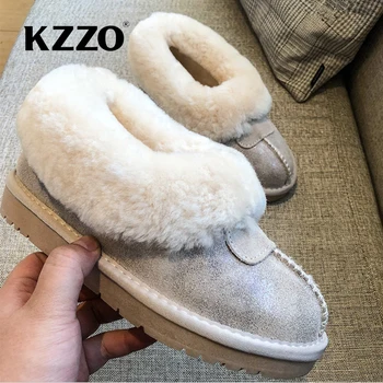 KZZO Noi Sosesc Australia piele de Oaie pentru Femei Cizme de Zăpadă Shearling Lână Căptușite cu Blană Cald Iarna Pantofi Plat Glezna Cizme cu Talpă anti-alunecare