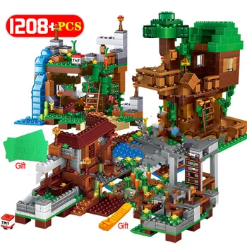 Lumea mea Seturi de Blocuri Legoinglys Sat Oraș Copac Minecraftings Casa Cascada Warhorse Cărămizi Jucarii pentru Copii
