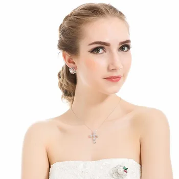 LUOTEEMI Moda Mare și Frumoasă Epocă CZ Floare Roman Cruce Colier pentru Femei de Lux Elegant Colier Bijuterii
